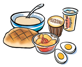 Alimentos para una dieta blanda para adultos.