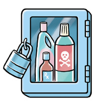 Illustration of a locked medicine cabinet.
