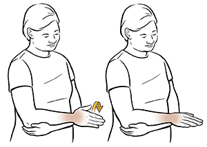 Person doing wrist pronation exercise.