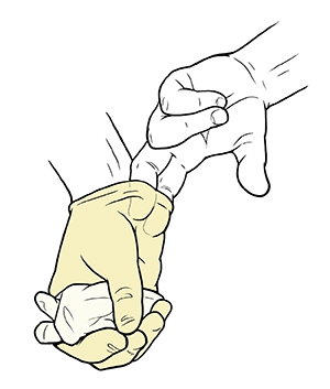 Segundo paso para quitarse los guantes de manera segura.