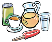 Various clear liquid foods.