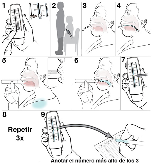 9&nbsp;pasos para usar un espirómetro.