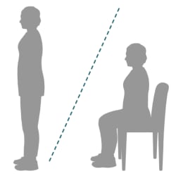 Person standing straight and person sitting straight in chair.