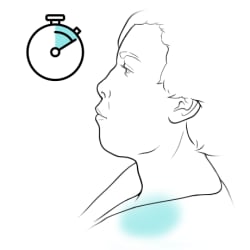 Person holding breath, with clock showing time passing. 